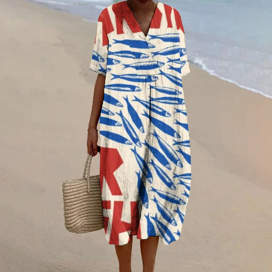 Sardina – Elegante Casual met Blauwe Visprint