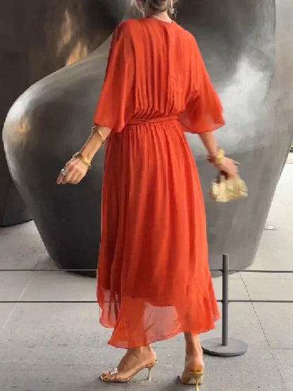 Monica - Zijden Chiffon Jurk met V-Hals